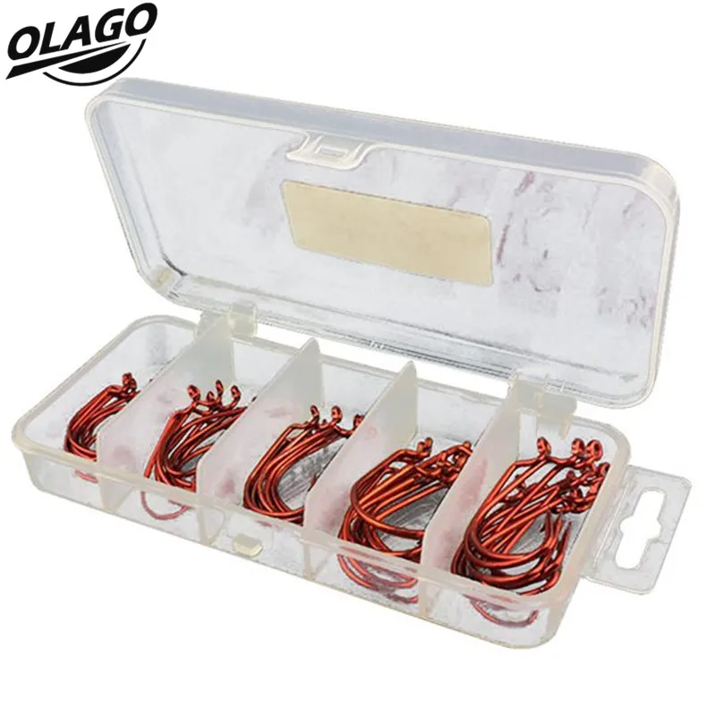 

50pcs/box Red Lot 50 Wide Gap-Worm Hook Jig Fishing Crank Hook Bass Hook Soft bait Carp Fishing Hook Fishing Tackle Fishing Tool