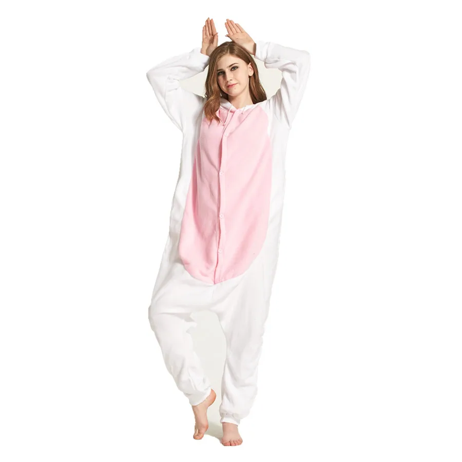 Adults Polar Fleece White Rabbit Animal Kigurumi Women Men Onesies Pyjamas Cosplay Costume Halloween Carnival Party