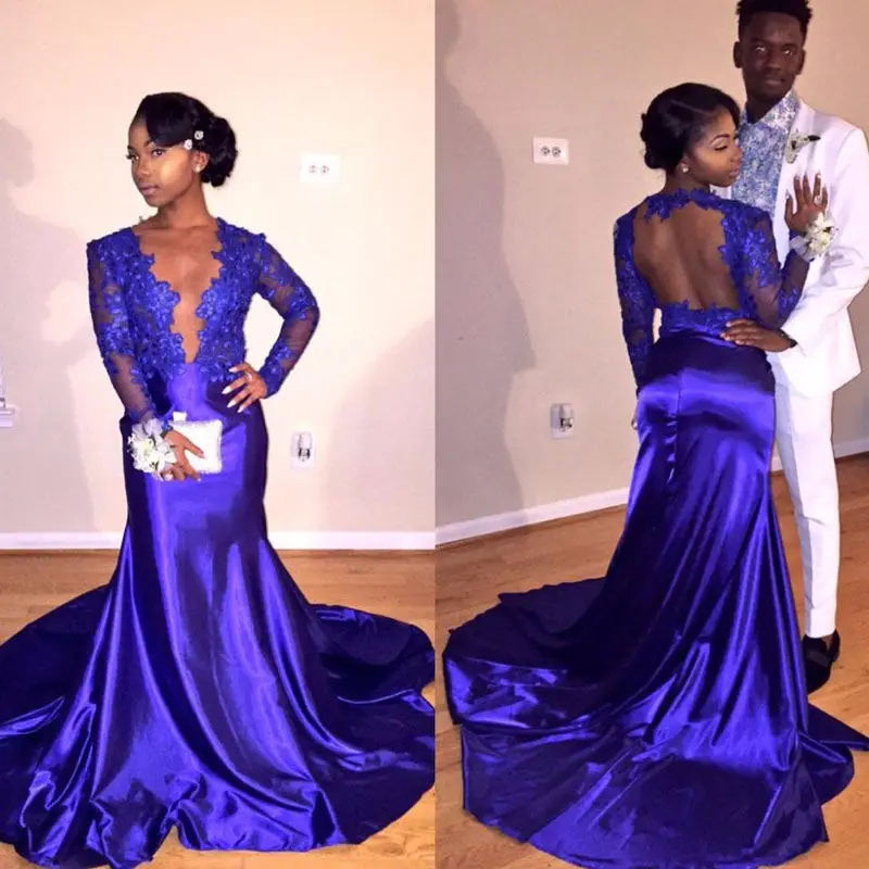 Long blue deep v-neck satin evening dress Long blue deep v-neck satin evening dress