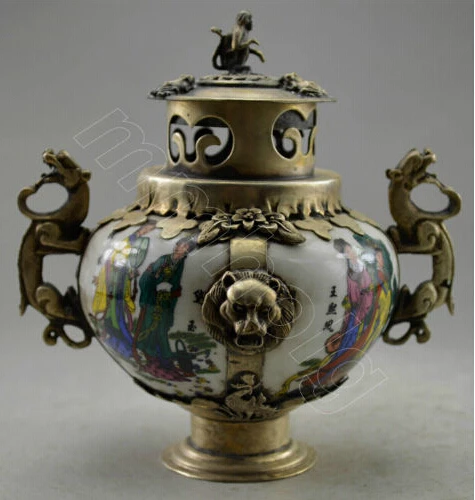 

Decorated Old Flower Handwork Porcelain & Tibet Silver Belle Incense Burner fast shipping Decoration real Tibetan Silver Brass