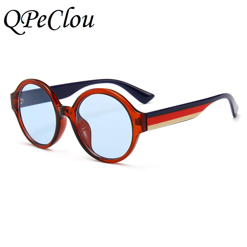 Бренд QPeClou, три цвета, оправа, круглые солнцезащитные очки для женщин и мужчин, уникальные зеркальные солнцезащитные очки для женщин и мужчин, новинка, очки Oculos - Цвет линз: Blue0614