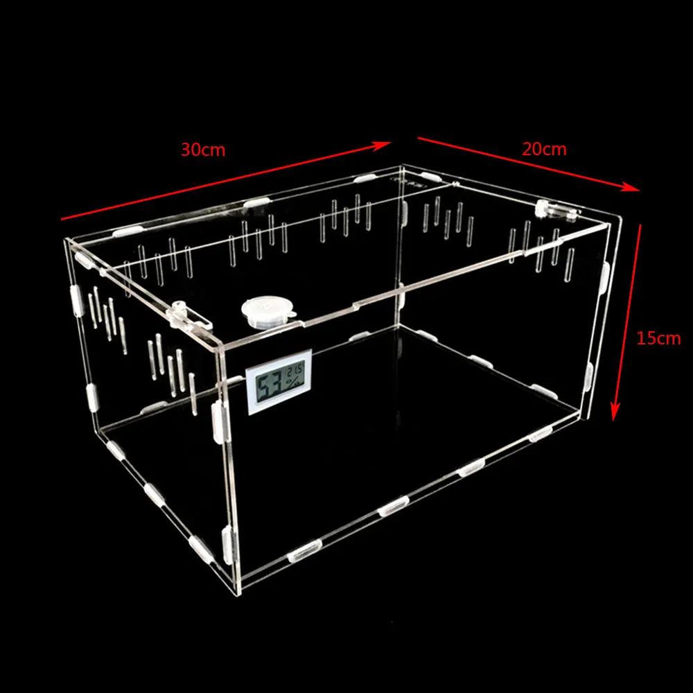 Transparent Cold Blooded Animals Reptile Terrarium 30*20*15cm Home Decoration Pet Breeding Box Acrylic Thermometer Hygrometer