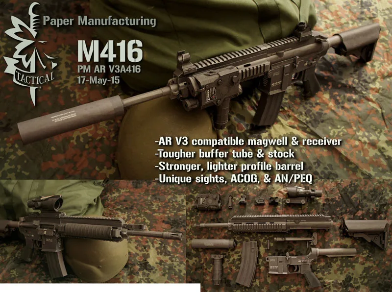 DIY 95 см 1:1 HK416 M416 бумажная модель Штурмовая винтовка пистолет головоломка игра