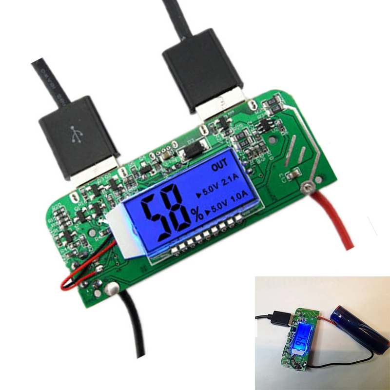 Power Bank Charger Module Dual USB 5V 2.1A 1A Mobile PCB Board Boost Step Up LED Display Board for 18650 Battery Phone DIY