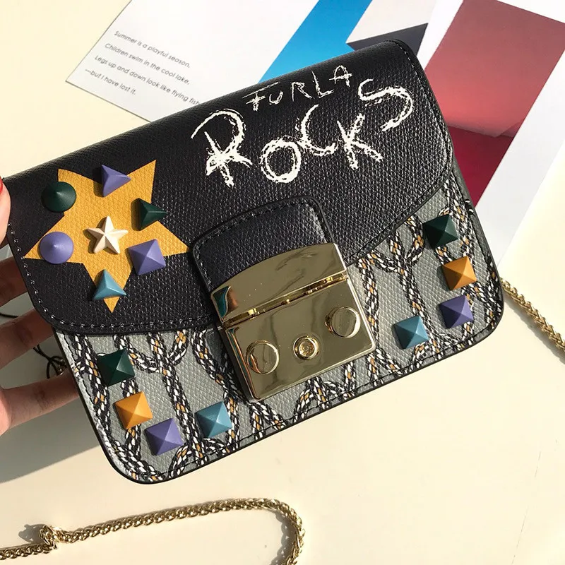

2019 New Famous Designer Bag, Women Geuine Leather Purses and Handbags, Brand Logo Designer, Chain Rivets Shoulder Bags
