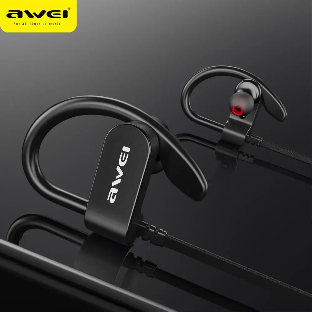 

AWEI Waterproof IPX4 Sport Earphones Bluetooth Wireless Earbuds Handsfree Stereo HiFi Sound EarHook 120mAh With Mic For Phone