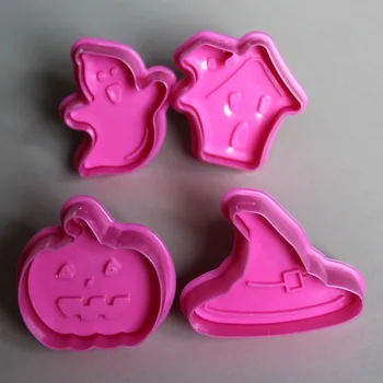 

(12set/lot)Free Shipping FDA High Quality Plastic 4pcs Halloween Theme Biscuit Cookie Mold Set