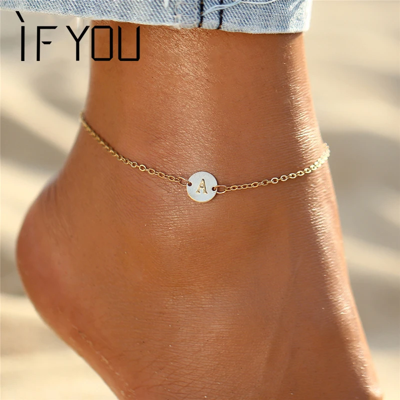 

IF YOU Bohemian Gold Color Coin Letter Anklets For Women Fashion Summer Beach Anklet Bracelet Design Jewelry Gifts Wholesale