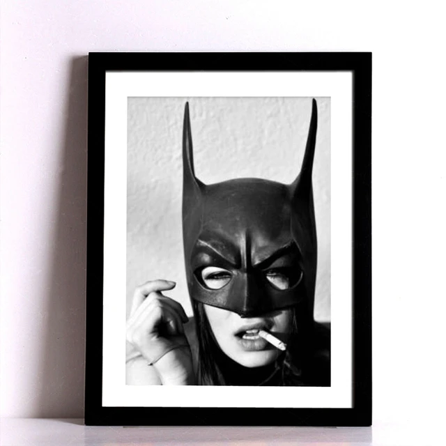 Batman Smoking Poster Prints , Black and White Superhero Batman Girl 2