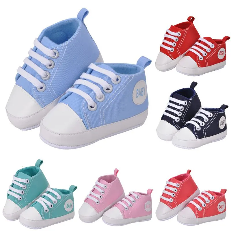 Парусиновые классические спортивные кроссовки для новорожденных мальчиков и девочек, обувь для первых шагов, обувь для малышей с мягкой нескользящей подошвой, детская обувь
