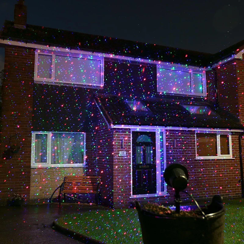RGB الليزر عيد الميلاد أضواء النجوم الأحمر الأخضر الأزرق الاستحمام العارض حديقة في الهواء الطلق للماء IP65 ل ديكور عيد الميلاد مع البعيد