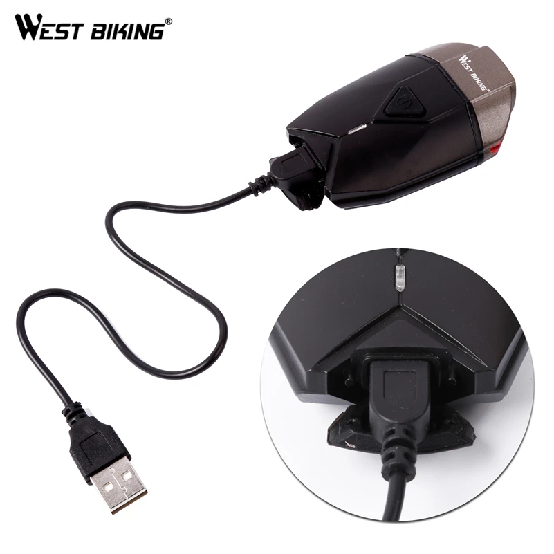 Clearance WEST BIKING Cycle USB Rechargeable Front Bicycle Helmet Light Bike LED Handlebar Lamps Bicycle Helmet Safety Flashlight Torch 13