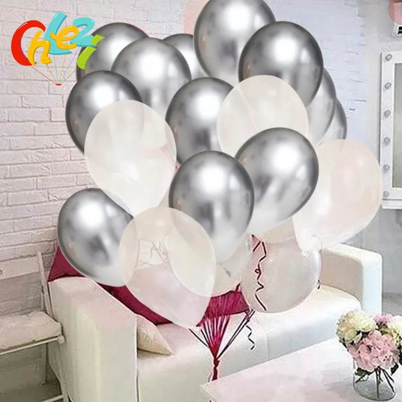 20pcs 12 Inch Chrome Metallic Latex Balloons Gold Silver Red Blue