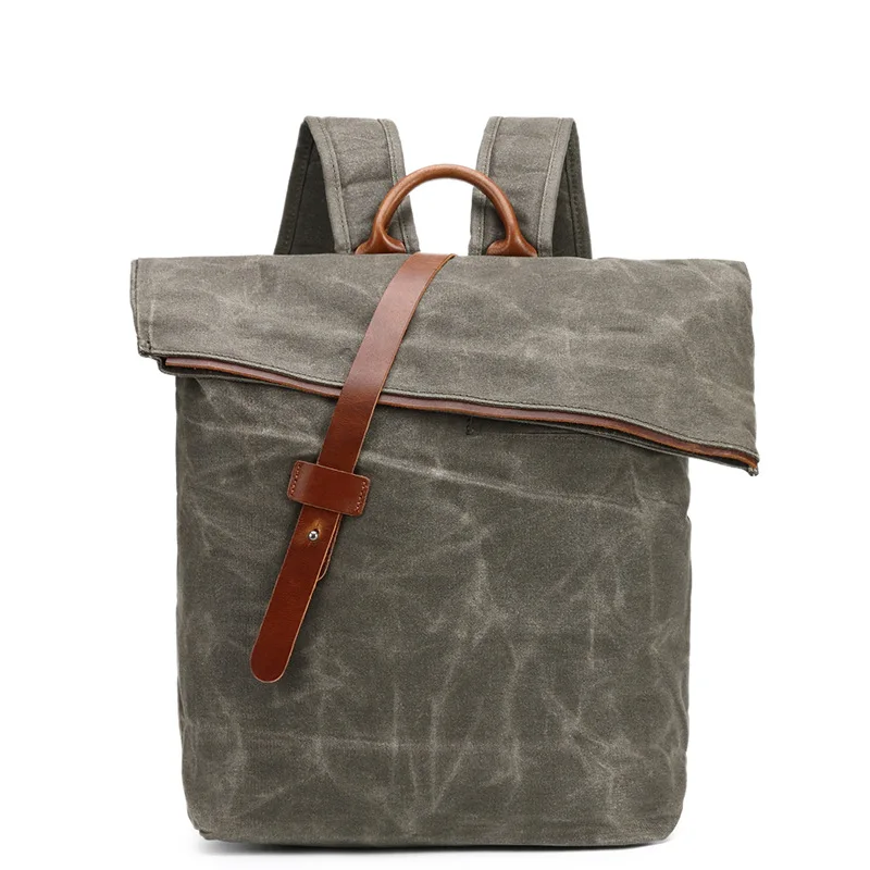 

YUPINXUAN Mens Leisure Backpacks Oil Wax Canvas Waterproof Canvas Backpack Teenagers Fashion School Bags Stylish Daypack Mochila