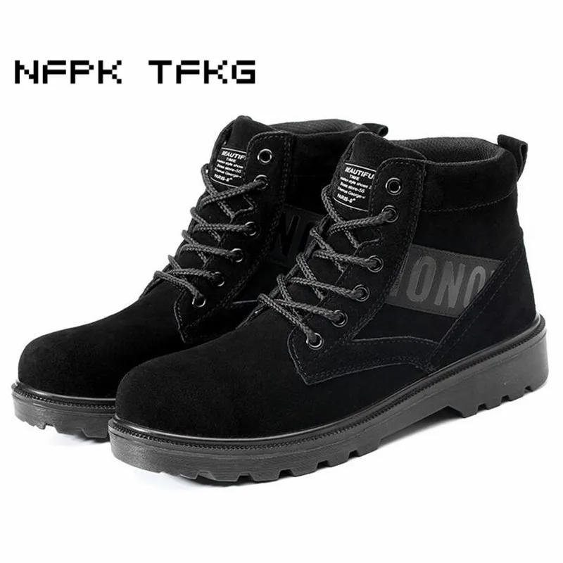 

large size mens fashion steel toe caps working safety shoes outdoor black worker shoe security ankle boots autumn winter leather