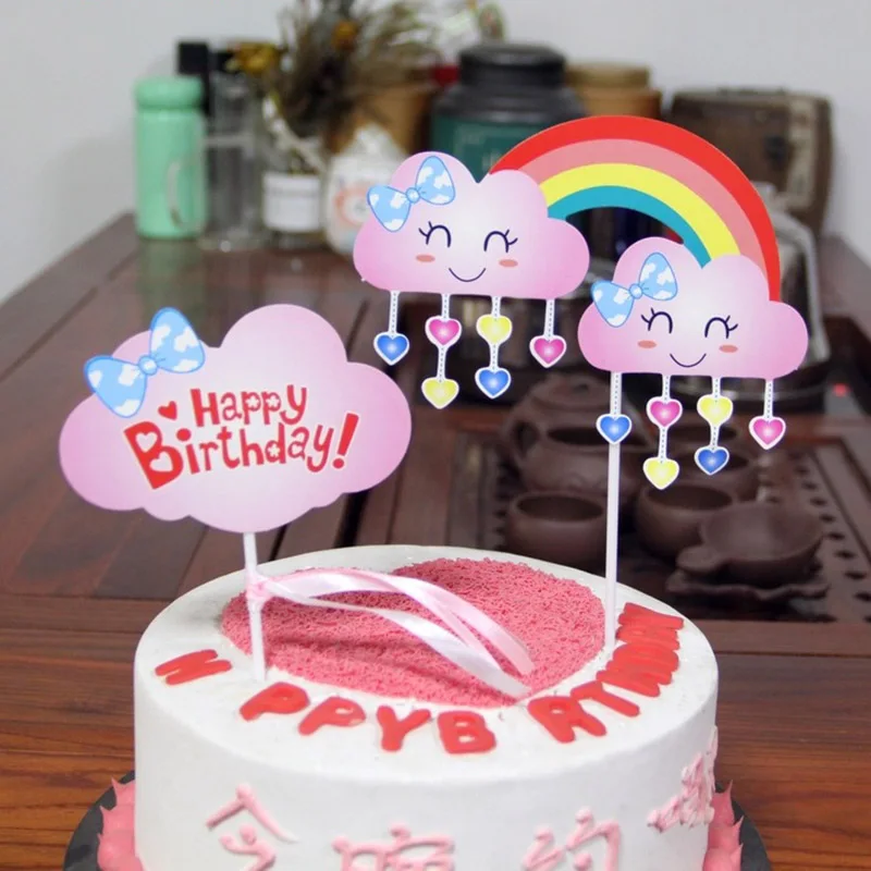 Пирожное для дня рождения комплект экстракласса радуги в виде улыбающегося облака бумажный торт Топпер для детей для именинного пирога украшения детский душ - Цвет: 1