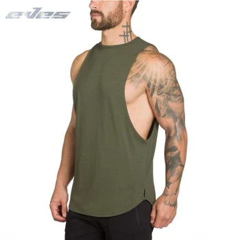 

EVES Musculation Gym Clothing Fitness Men Tank Top Army Green Mens Bodybuilding Workout Singlet Curved Hem Sleeveless Shirt