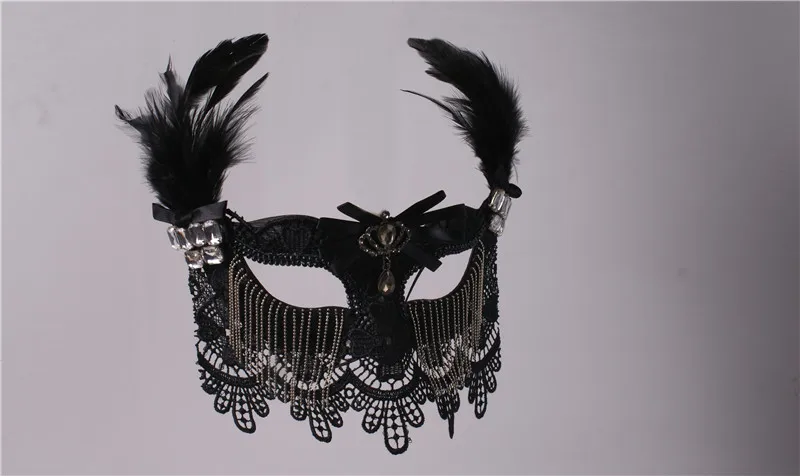 

Black feathers male and female masked adult half face party mask masquerade annual meeting temperament veil exaggerated mask