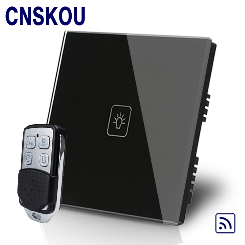 Cnskou Британский Стандартный 1 Gang Путь AC220 ~ 250 В Стекло накладка 433 мГц Беспроводной
