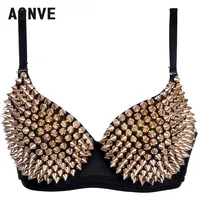 AONVE date Sexy Lingerie Sexy femmes strass couverture soutien-gorge haut or/argent plongeant fil gratuit Bralete mode paillettes couverture haut 5
