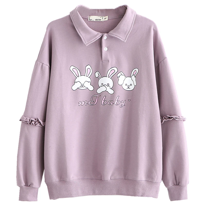 Kawaii Bunny/женские толстовки Harajuku с милым Кроликом пуловер длинными рукавами Kpop 90 s