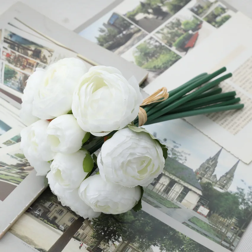 10Pcs per bunch rose peony Artificial hand flowers bridal Wedding favours birthday baptism 12 8
