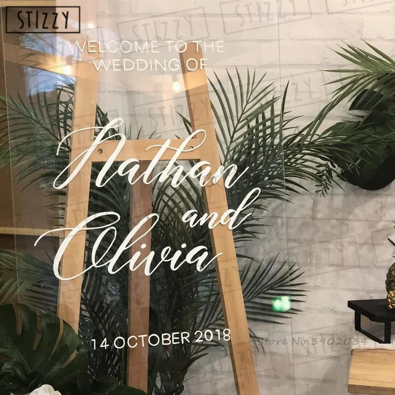 

STIZZY Wall Decal Modern Custom Event Wedding Welcome Sign Stickers Personalized Name Date Bride Removable Window Decor Art A893