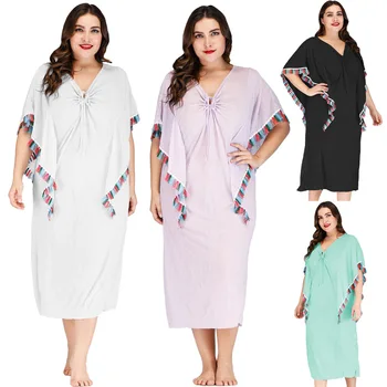 

Beach Dresses 2019 Summer Clothes For Women Cover Up Dress Outings Tunic Fat Irregular Skirt Color Fringed Patchwork Acetate