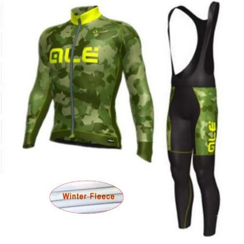 Woens Thermal Fleece Cycling Jersey Long Sleeve Bib Pants Set Cycling Pants P06