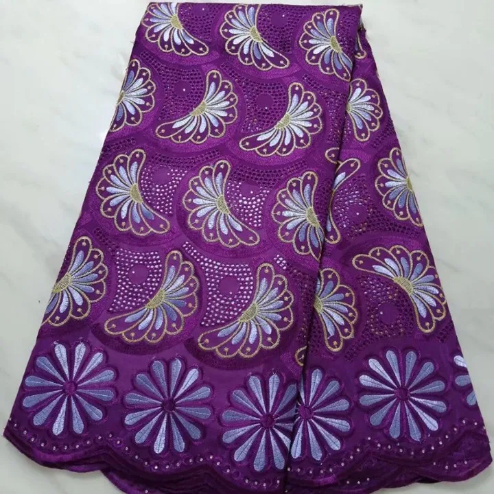 5Yards/pc Most popular purple african high cotton fabric embroidery Swiss voile lace with stone for dress BC71-5 | Дом и сад