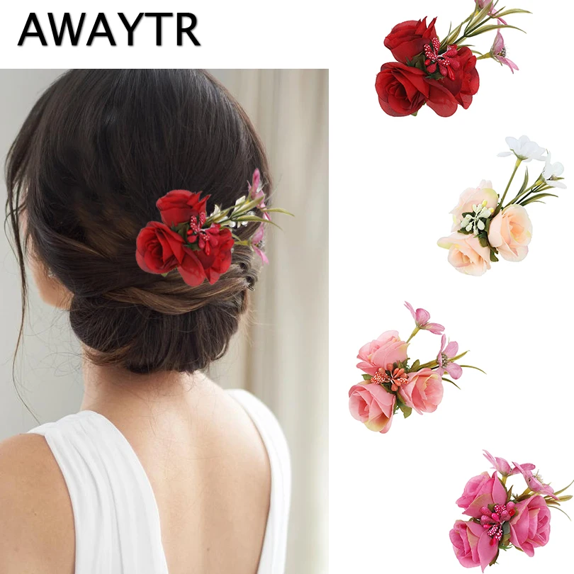 AWAYTR Women Wedding Hair Accessories Flower Hairpins For Girls Sweet