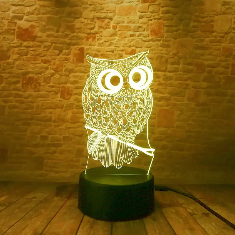

Night Owl Model Animal Figure 3D Illusion LED NightLight Colorful Touch Flash Fairy Light Desktop Decor Luminous Toys
