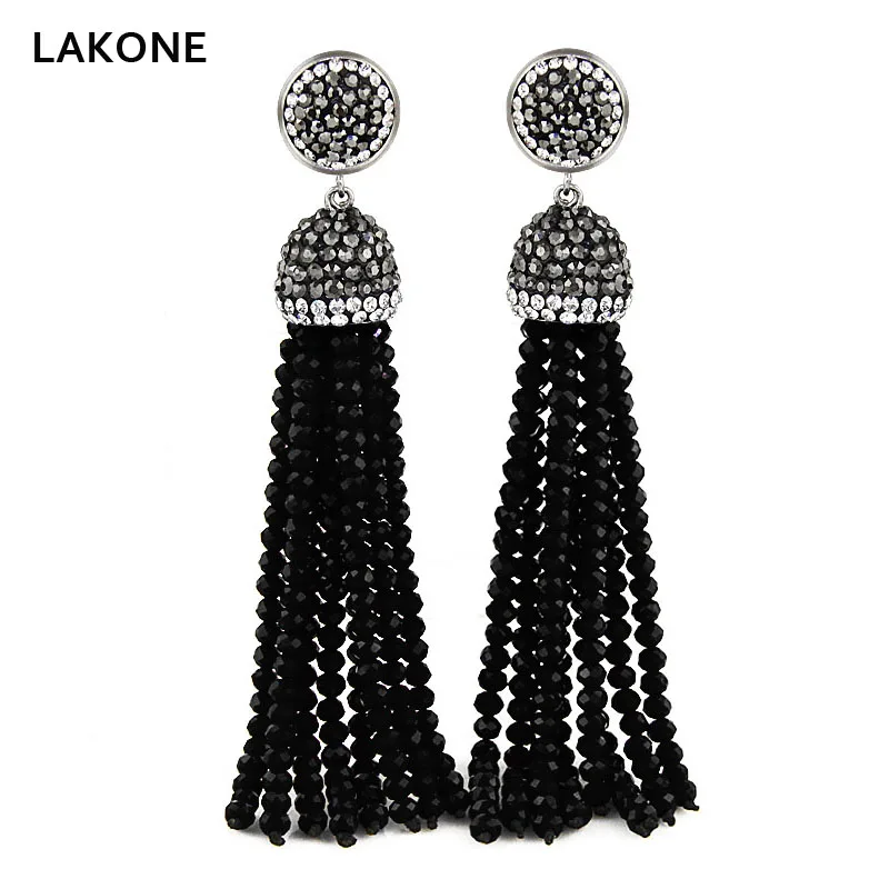 

LAKONE Vintage Long Tassel Earrings for Women 2017 Crystal Stone Earrings Many Colors Tassel Drop Earrings Female Jewelry