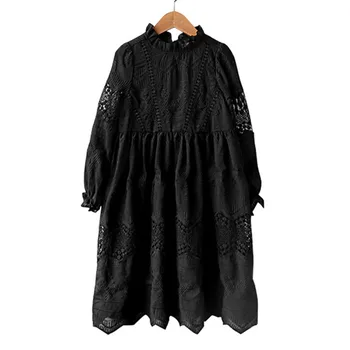

4 to 14 years kids & teenager girls long sleeve black lace overlay princess party maxi long dress children fashion dresses