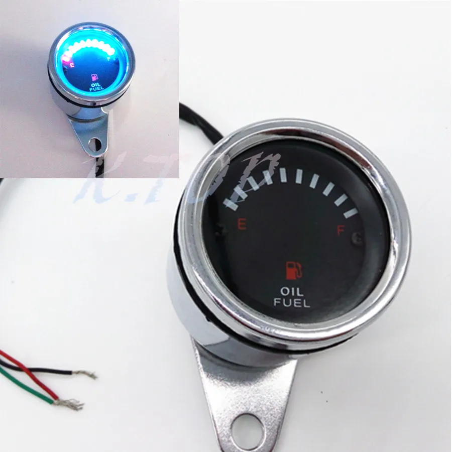 1Piece 12V Chrome Universal Motorcycle LED Digital Oil Fuel Gaugein