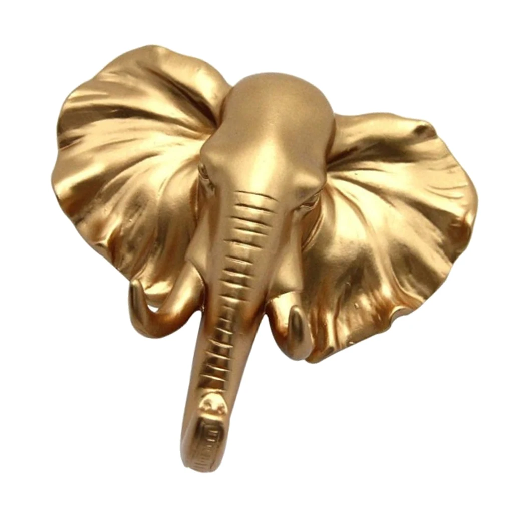 Wall Mount Animal Head Hook Resin Hanger Holder Decor Gold #2 Elephant