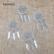 LJJAGLL Fit Серьги Neckalce Diy Металл 5 шт./лот Винтаж серебряное дерево лист перо крылья кулон в виде Ловца снов талисманы DIY002