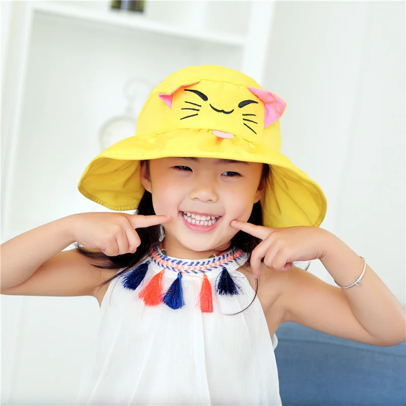 الصيف واسعة حافة الشاطئ واقي للأطفال بنين بنات الأزياء الكرتون للطي أقنعة الشمس ظلة كاب للأطفال GH-619