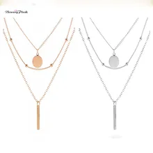 Banny розовый 3 шт./компл. металлический золотой цвет цепи колье ожерелье для женщин ровные цилиндры круглый диск слой Висячие колье воротник коллиеры