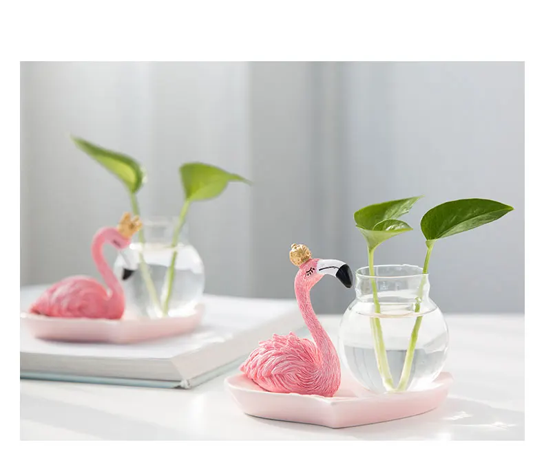 Розовое сердце тарелка фламинго украшение со стеклянной вазой милые украшения для туалетного столика офисная маленькая фигурка декоративный дом