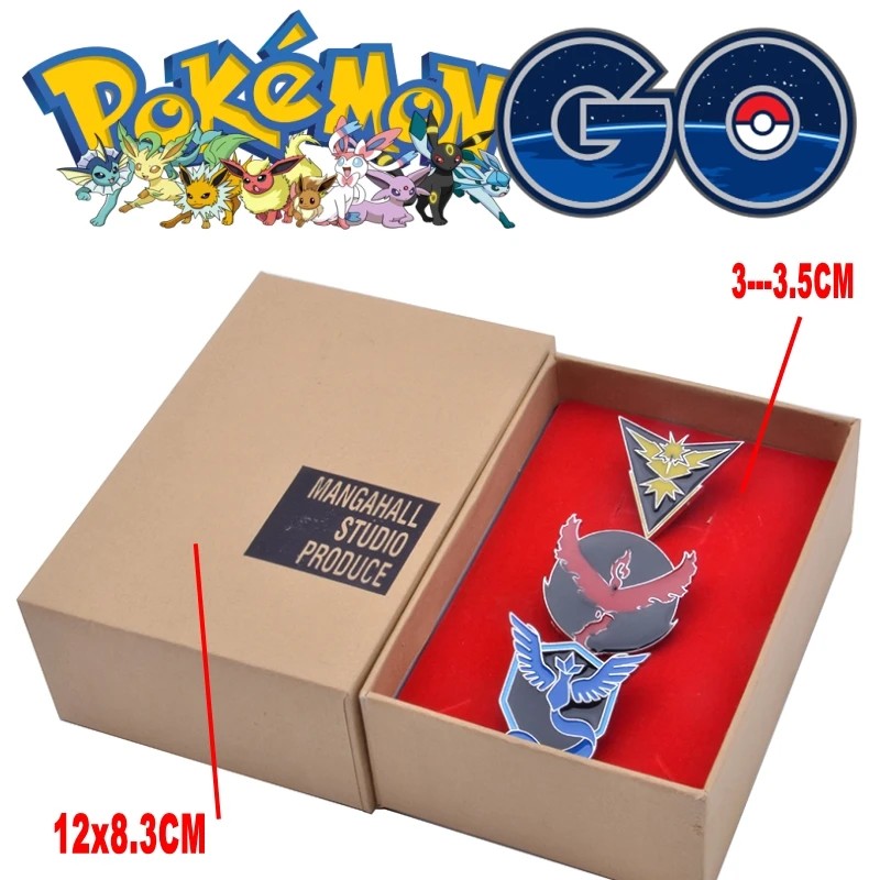 

Mew Pokemon GO Team Valor Mystic Instinct Badges Metal Pins+Box Cosplay Collection Box Gift For Kids Adult