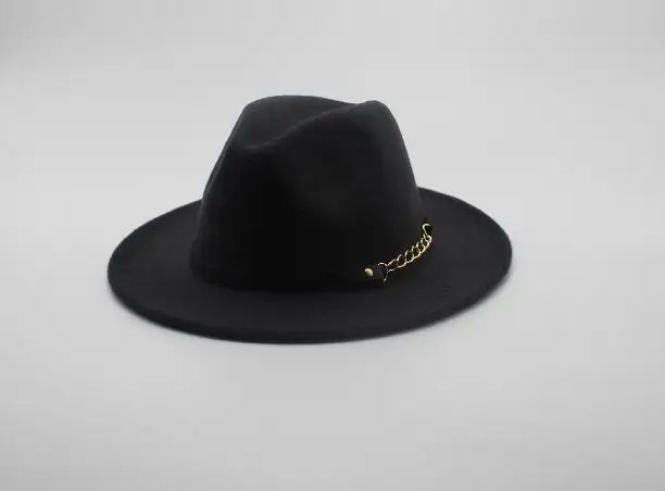 Fashion female woolen black hat pink solid color fedora hat ladies felt hats leather belt winter women jazz hat new arrival - Цвет: 9