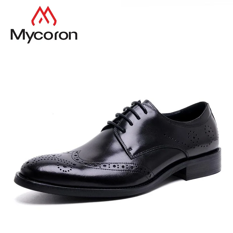 MYCORON Новые поступления мужские ботинки из натуральной кожи Черные Мужские