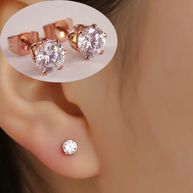 

Titanium Steel Classic Six-Prong Setting 2 carat Cubic Zircon Women Wedding Stud Earrings /Fashion Unisex Cheap Stud Earrings