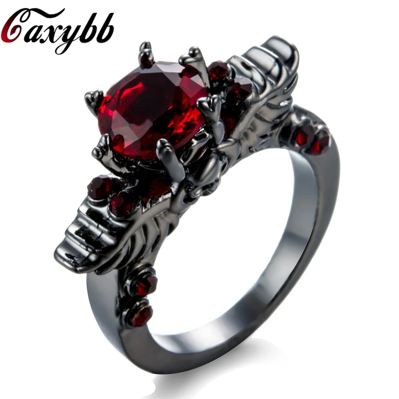 

Punk Jewelry Skull Claw Black Filled Rhodium Plated Demon Princess rhinestone Women's Wedding Ring 2018 new Arrival
