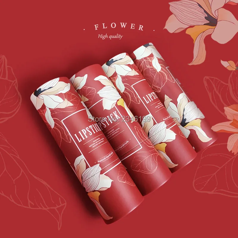 Empty Paper Lipstick Tube 12.1mm Red Flowers Lipbalm Tube Empty Cosmetic Container Red Magnolia Papery Lipstick Container