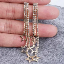 Горячая Распродажа модные ювелирные изделия пятиконечные звезды серьги-гвоздики женские длинное эффектное кристалльное с кисточкой серьги гвоздики для женщин