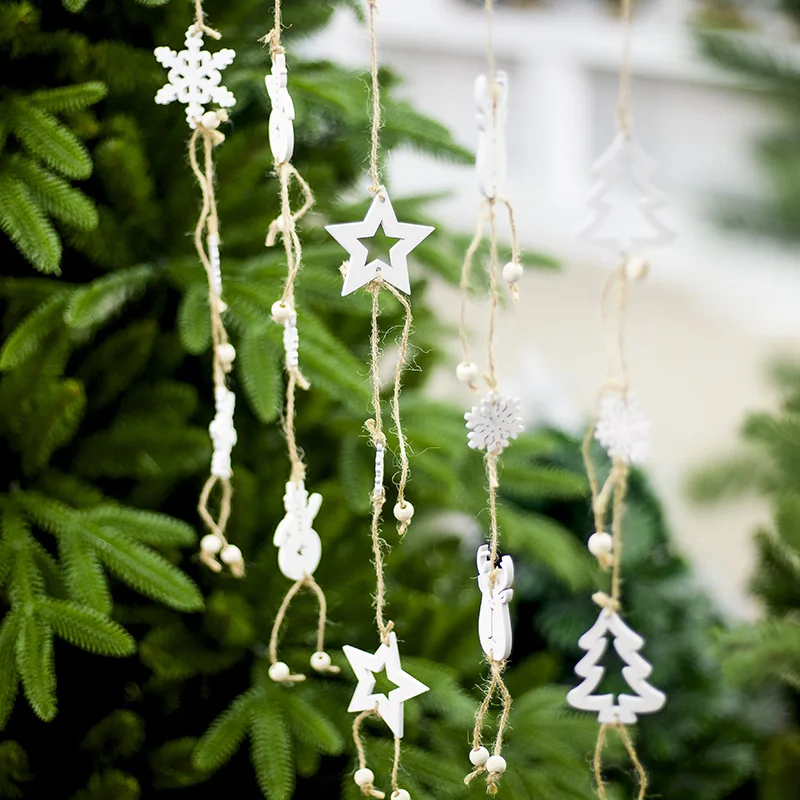 

Creativity Snowflake Snowman Elk Wood Pendants Christmas Wood Hanging String Christmas Tree Ornaments Wood Craft for Hhome