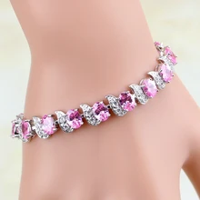 925 пробы серебряные ювелирные изделия Мистик розовый циркон цепочки камней и звено браслет Шарм рождественские подарки для женщин