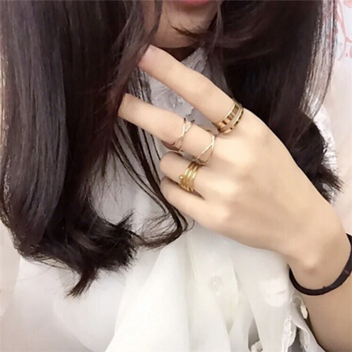 

MISANANRYNE Nice Shipping Hot 6pcs/Set Unique Ring Set Punk Style Gold Color Knuckle Rings for Women Finger Ring Gift